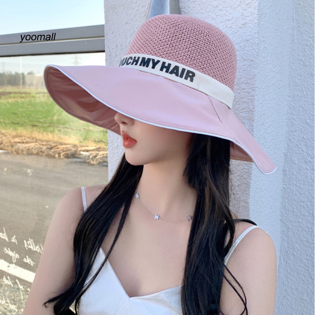 Mũ Tai Bèo Rộng Vành Chống Nắng Phối Ruy Băng In Chữ Thời Trang Mùa Hè Cho Nữ