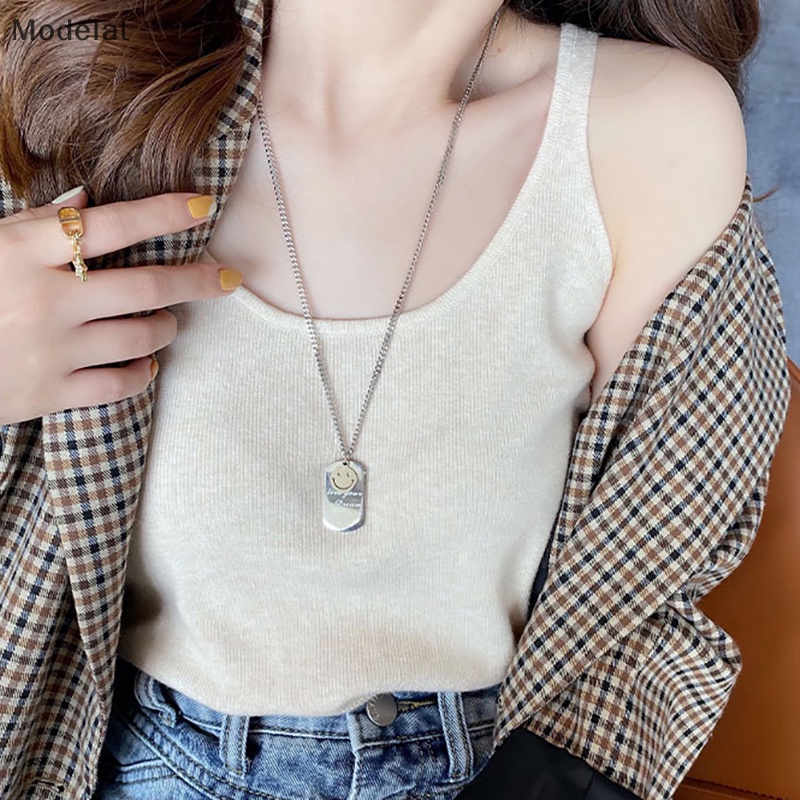 Áo Dệt Kim Sát Nách Dáng Rộng Màu Trơn Thời Trang Mùa Hè Cho Nữ