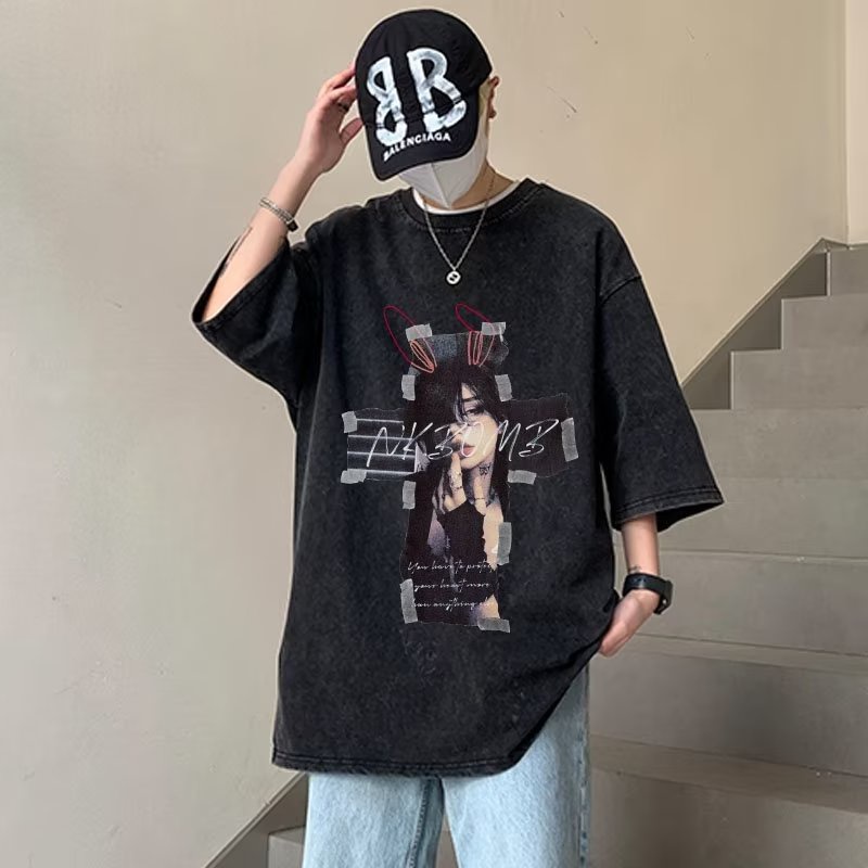 Áo Thun Tay Lỡ In Họa Tiết Phong Cách Hip Hop Âu Mỹ Thời Trang Đường Phố Mới 2023