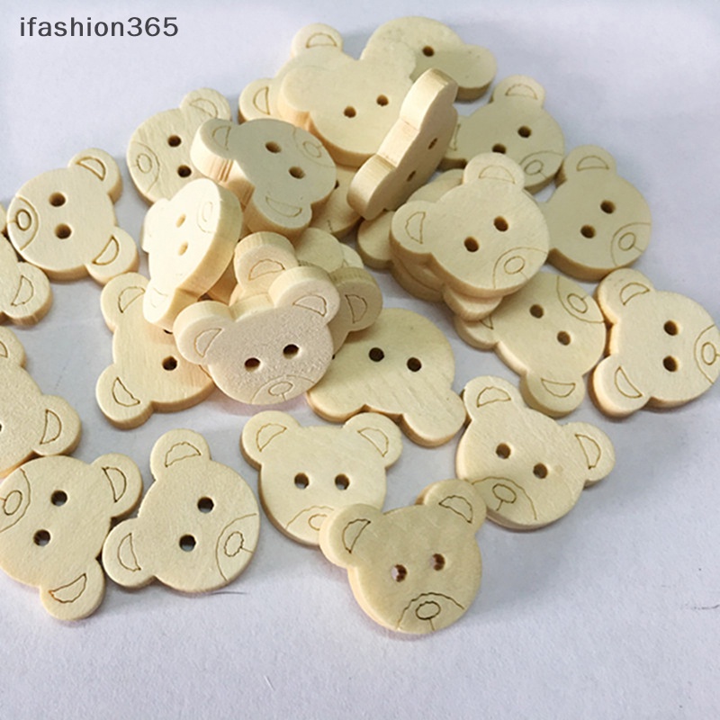 Set 20 Nút Gỗ 2 Lỗ Hình Gấu Bông 13x11mm ifashion365