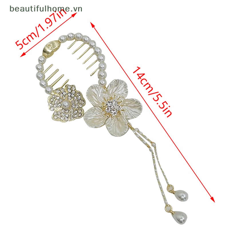 Kẹp Tóc Càng Cua Cố Định Tóc Đuôi Ngựa Đính Hoa Trà Và Ngọc Trai Xinh Xắn Cho Nữ [Beautyhome]