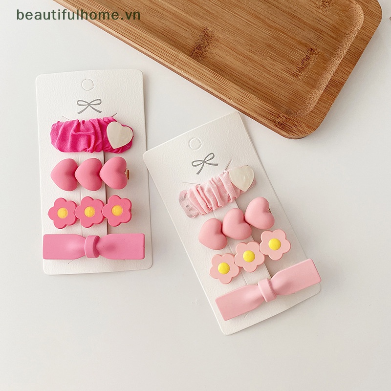Set 4 / 2 Kẹp Tóc Nơ / Bông Hoa Màu Hồng Ngọt Ngào Cho Bé Gái