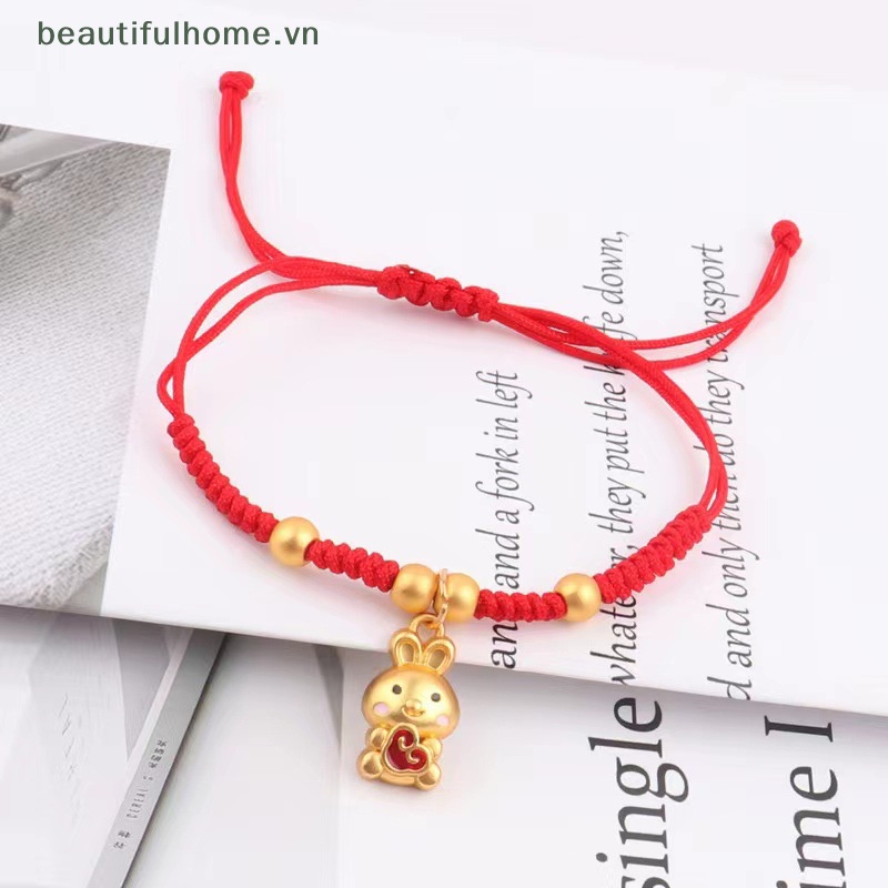 [beautifulhome] Vòng Tay Thỏ May Mắn Dây Bện Màu Đỏ Phong Cách Trung Hoa Cổ Điển Có Thể Điều Chỉnh Làm Quà Tặng Trang Sức Năm Mới [beauty]