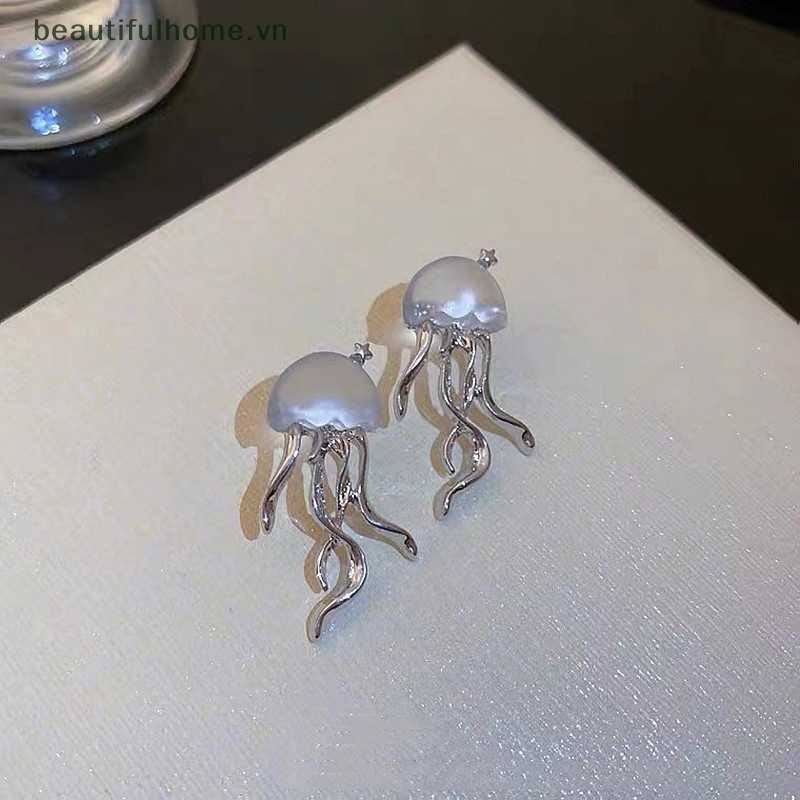 1 Đôi Bông Tai Hình Sứa Thạch Pha Lê Trong Suốt Phong Cách Hàn Quốc Cho Nữ