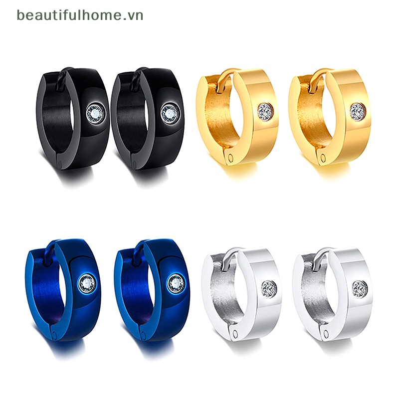 1 Đôi Bông Tai Tròn Bằng Thép Không Gỉ Phong Cách Punk Rock Dành Cho Nam Và Nữ