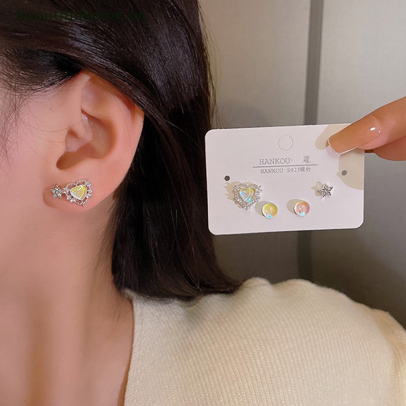 Set 3 Đôi Bông Tai Hình Trái Tim / Ngôi Sao / Ngọc Trai Thời Trang Cho Nữ