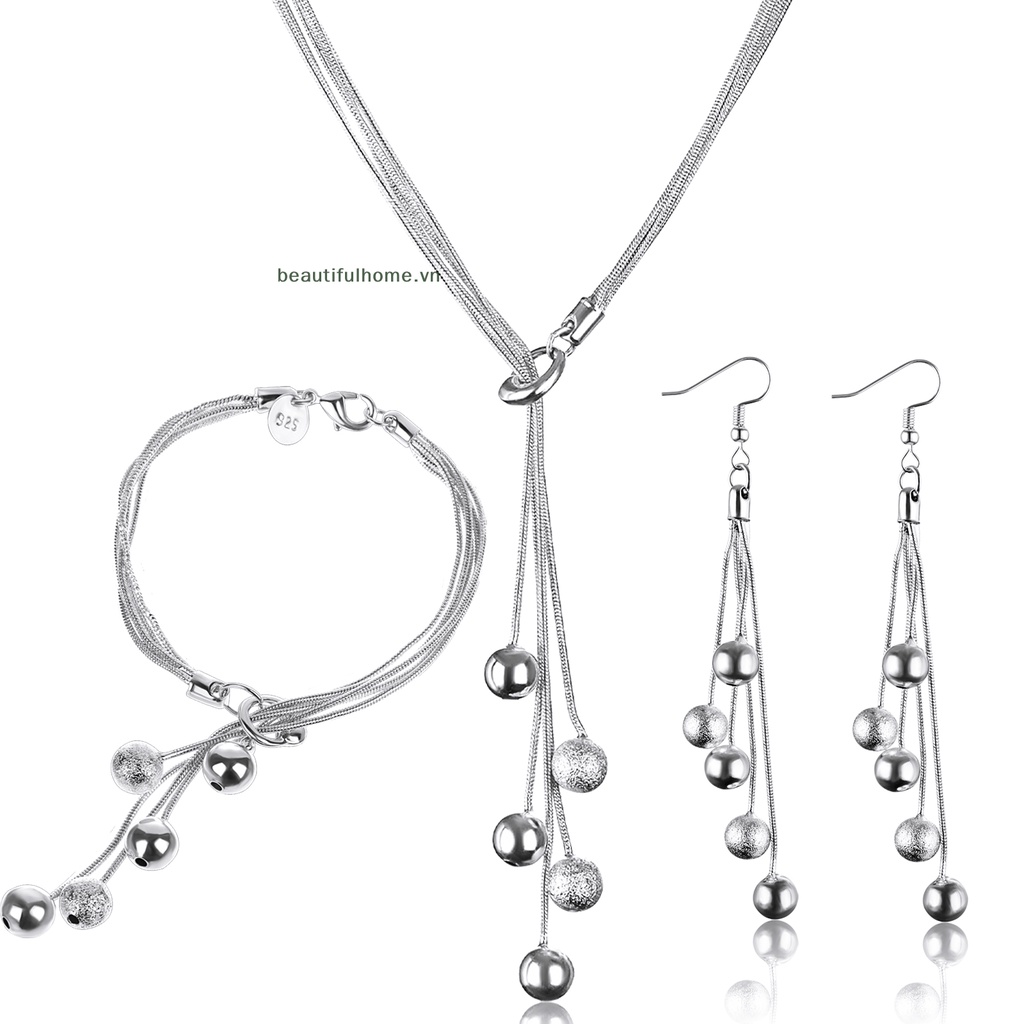 [beautifulhome] Set 3 Vòng cổ Bạc Ý Dáng Dài Năm Đường Viền Mờ Sm [beauty]