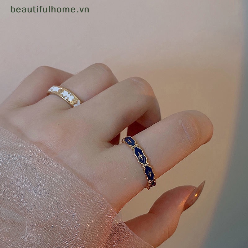 [beautifulhome] Nhẫn Hở Tráng Men Màu Sắc Giọt Nước Tinh Tế Phong Cách Ins Tinh Tế Phù Hợp Với Đôi [beauty]