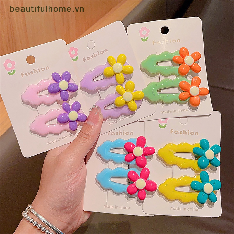 Bộ 2 Kẹp Tóc Hình Hoa Nhiều Màu Sắc Ngọt Ngào Dễ Thương