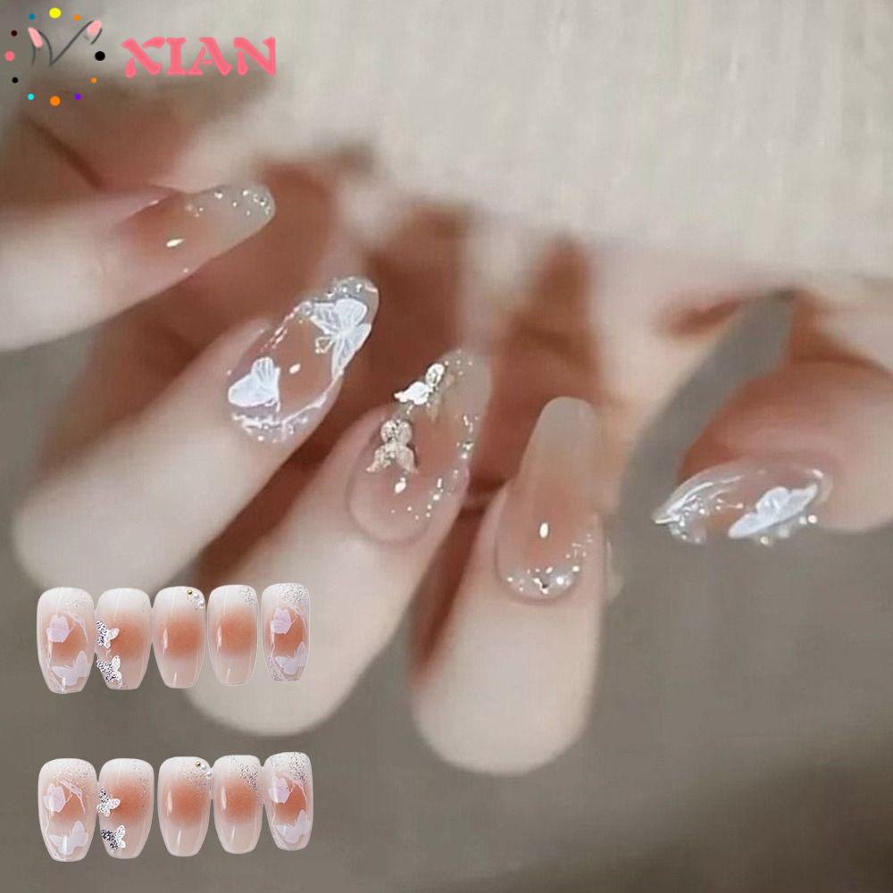 Set 24 Móng Tay Giả Có Thể Tháo Rời DIY|Bươm Bướm Giả Dùng Trang Trí