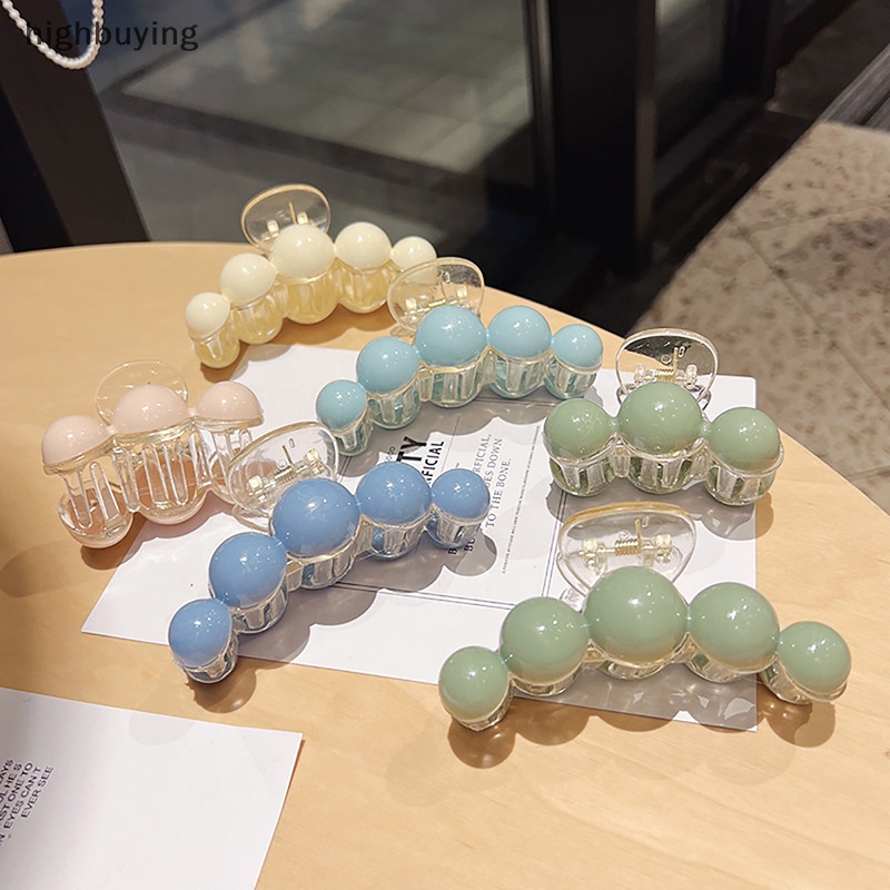 Kẹp Tóc Càng Cua Bằng Nhựa Đính Hạt Tròn Màu Xanh Lá Cây Chống Trượt Thời Trang Mùa Hè Cho Nữ