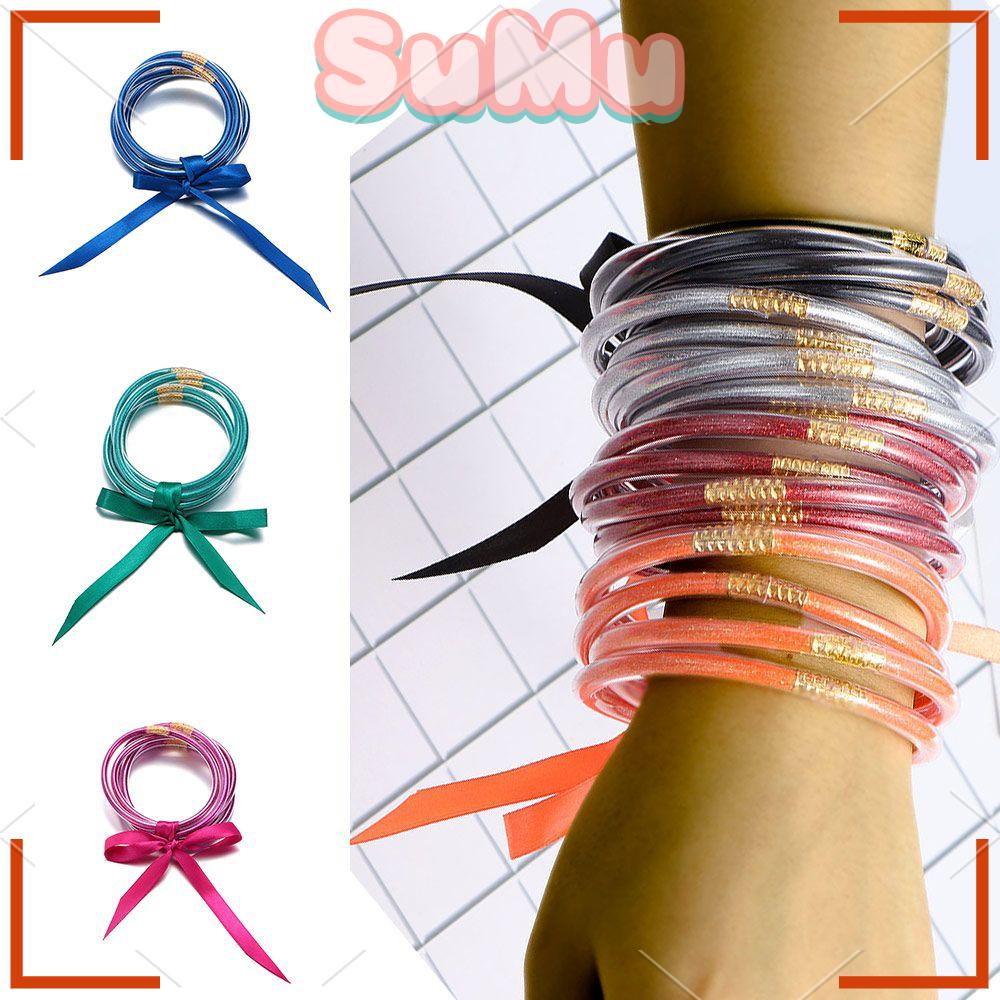 Bộ Vòng Tay Kim Tuyến Thời Trang Dành Cho Nữ|Vòng Tay Silicone Đính Nơ Màu Xanh Dương