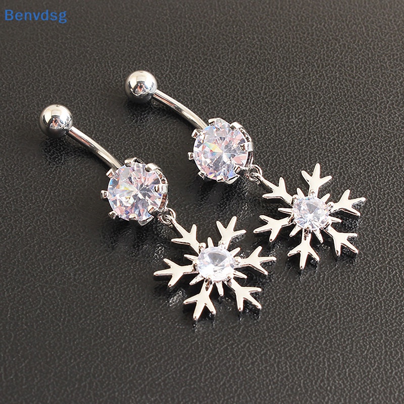 Khuyên Rốn Bằng Thép Không Gỉ Đính Đá Zircon Hình Bông Tuyết Màu Hồng Và Trắng Sáng Tạo Quyến Rũ Dành Cho Nữ