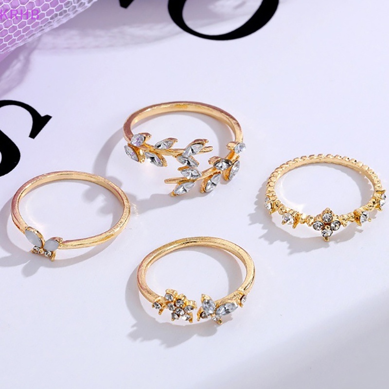 Bộ 4 Nhẫn Thời Trang Hàn Quốc Họa Tiết Hoa Lá Cho Nữ Mới