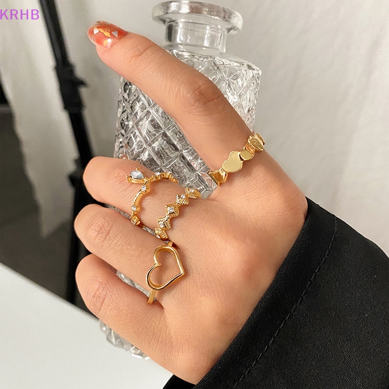 Bộ 4 Nhẫn Thời Trang Hàn Quốc Đính Đá Hình Trái Tim Cho Nữ Mới