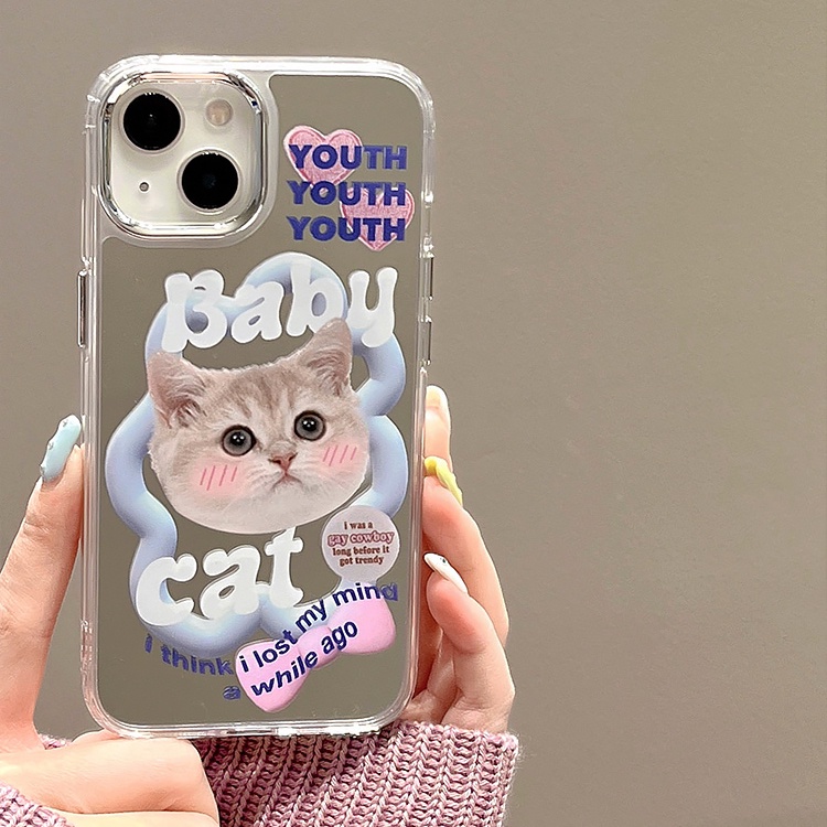 Ốp Điện Thoại Mềm Chống Sốc Tráng Gương In Hình Mèo Hoạt Hình Dễ Thương Có Giá Đỡ Cho iPhone 14 13 12 11 Pro Max 14 Plus