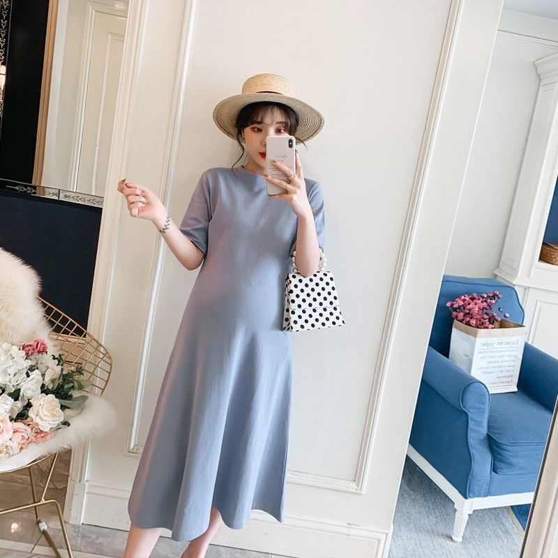 Đầm Thun Dáng Rộng Màu Trơn Thời Trang Cho Mẹ Bầu