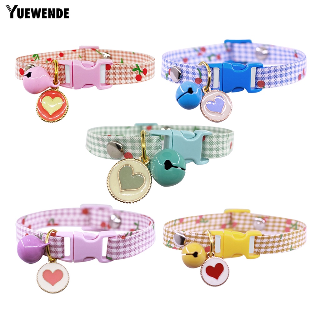 Yq.e Vòng Cổ Thoáng Khí Tháo Nhanh Họa Tiết Cherry Kẻ Sọc Có Chuông Trang Trí Cho Thú Cưng