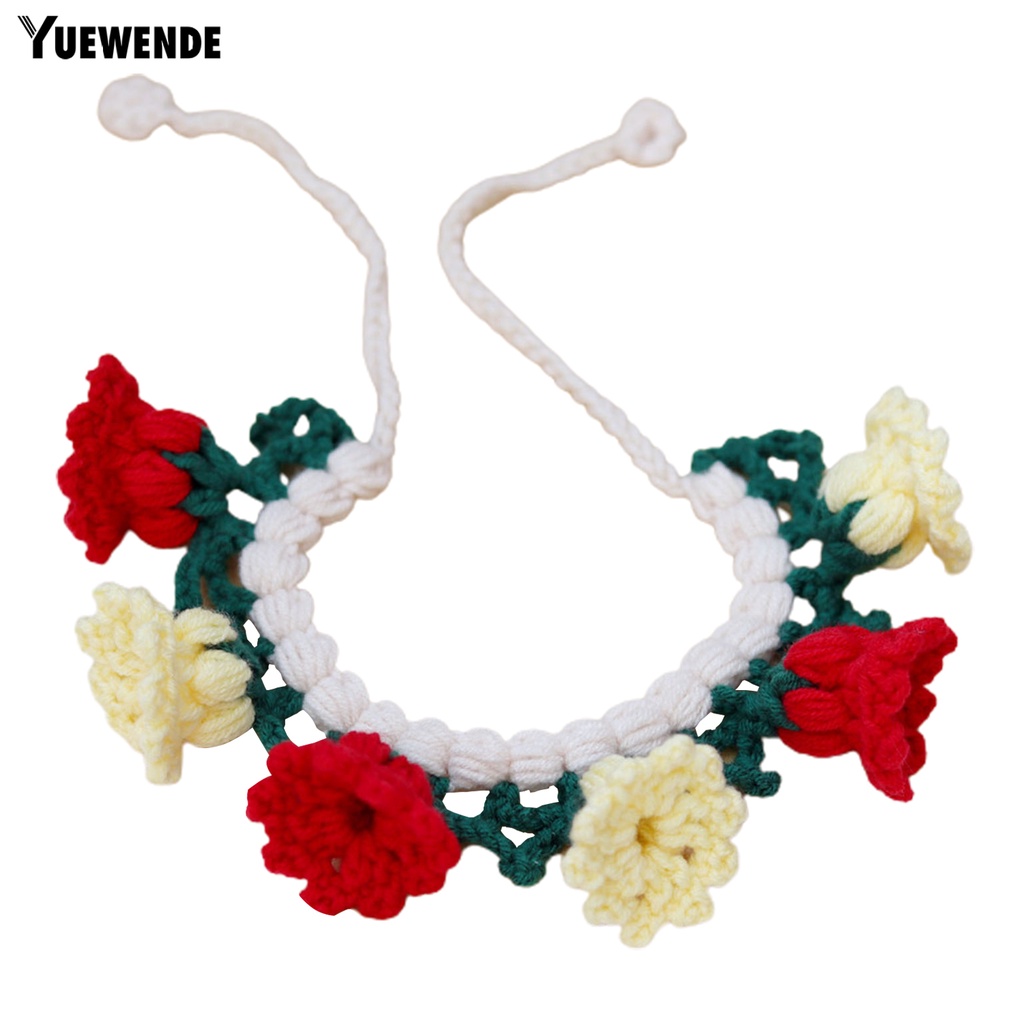 Vòng Cổ Đan Len Họa Tiết Hoa 3D Dễ Thương Có Thể Điều Chỉnh Cho Thú Cưng