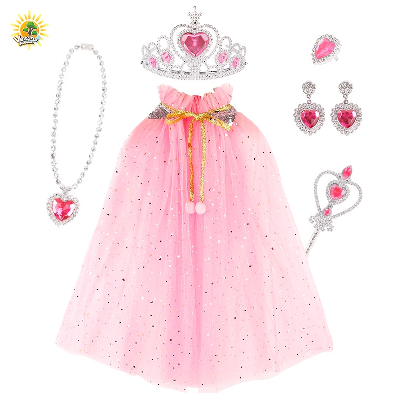 Áo Choàng Lưới Hóa Trang Công Chúa Disney Màu Cầu Vồng / Hồng / Xanh Dương / Tím Cho Bé Gái