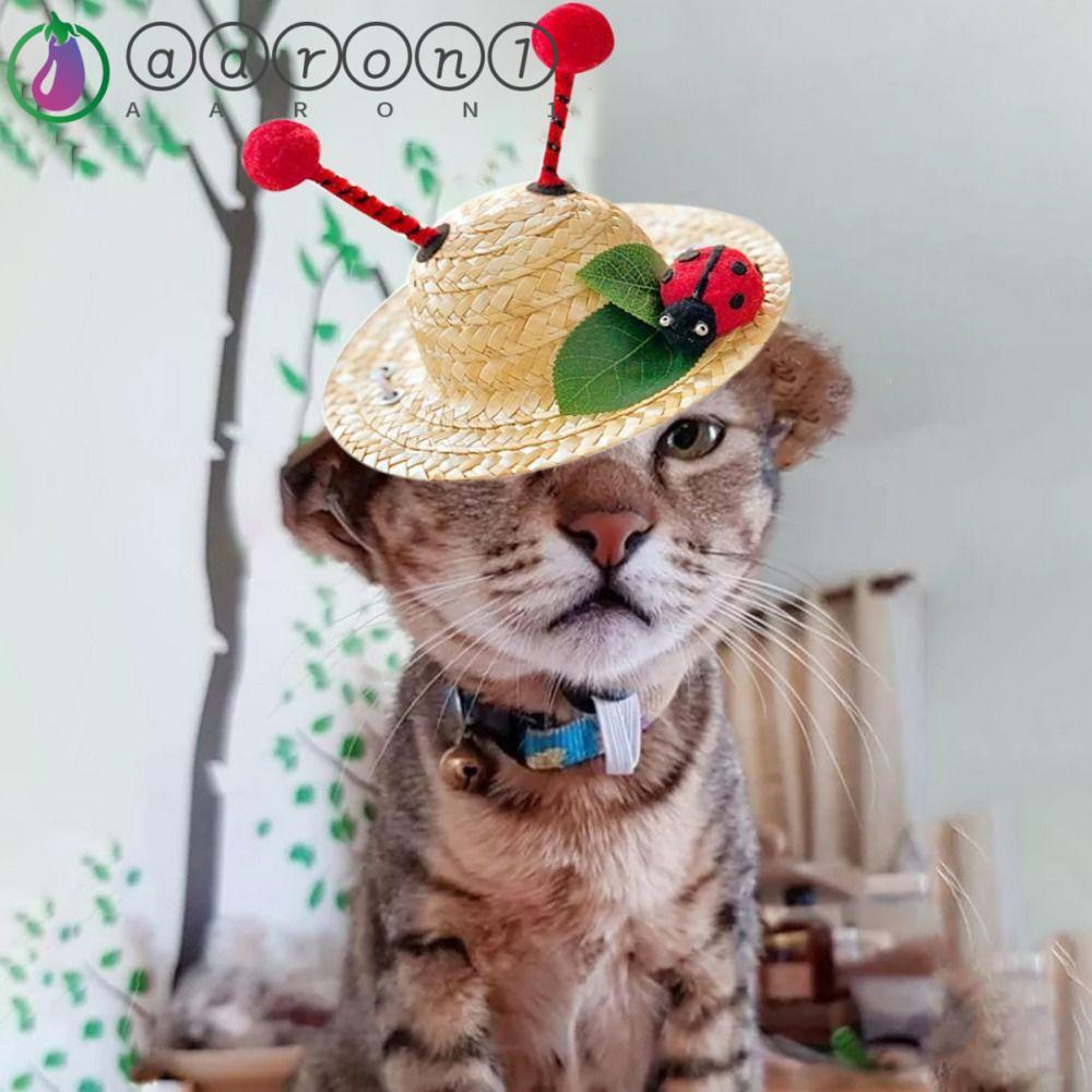 Aaron1 Mũ Rơm Dệt Rộng Vành Hình Chú Chó Sáng Tạo Trang Trí Dành Cho Cún Cưng 2023