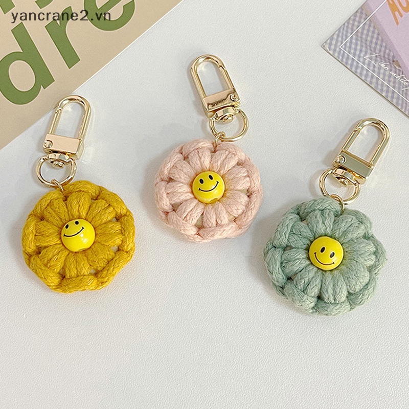 {YAN2} Móc Khóa Xe Hơi / Túi Xách Dệt Kim Mặt Hoa Nhỏ Mặt Cười Dễ Thương Làm Quà Tặng Cho Nữ {yancrane2.vn}