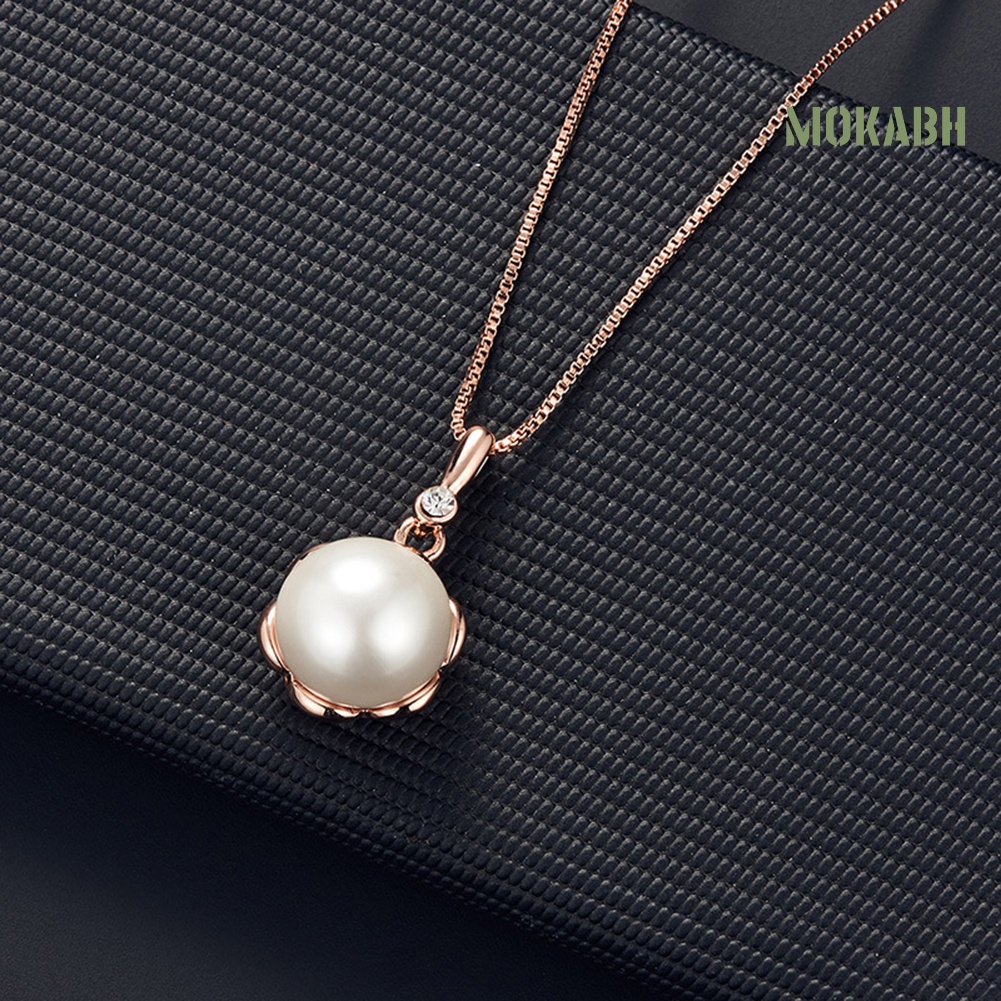 Bộ Vòng cổ + Bông Tai Đính Đá &amp; Ngọc Trai Nhân Tạo Hình Tròn Cho Nữ