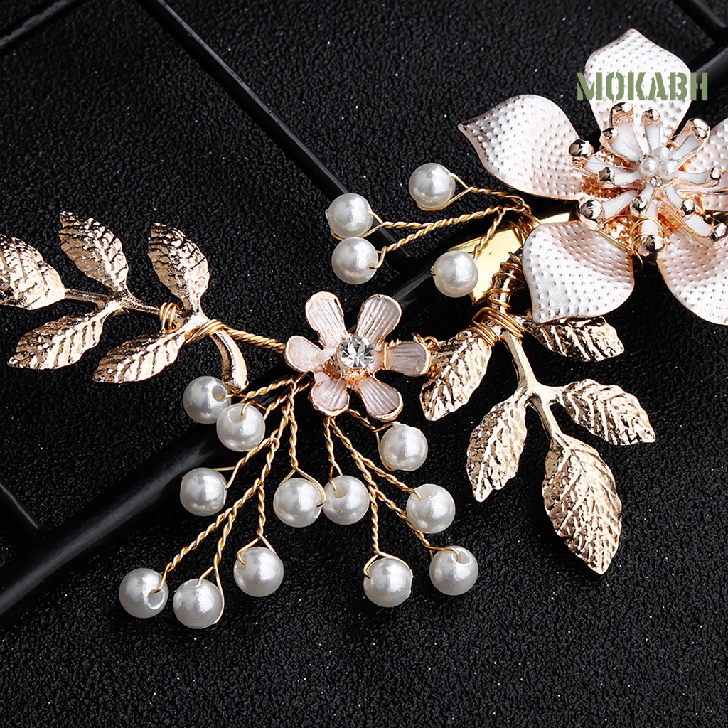 Kẹp Tóc Hình Cành Hoa Đính Ngọc Trai Giả Thời Trang Cho Cô Dâu