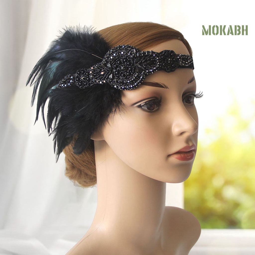 [Mokabh] Cài Tóc Đính Ngọc Trai Giả Phối Lông Vũ Tua Rua Phong Cách Vintage Cho Cô Dâu