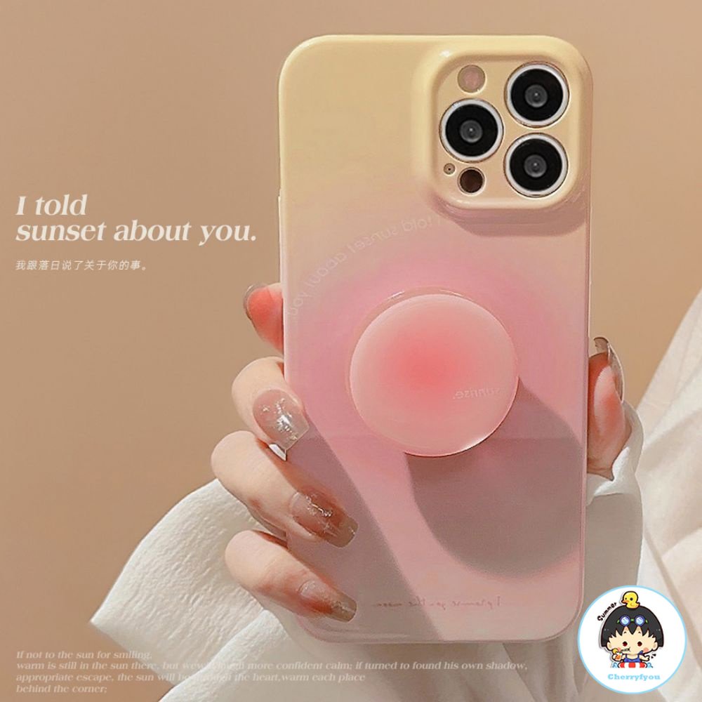 Ốp Điện Thoại TPU Mềm Chống Rơi Có Giá Đỡ Tròn Màu Hồng Cho Iphone 11 14 13 12 Pro Max Xr Xs Max 7 8 Plus SE