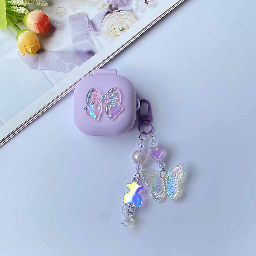 Vỏ Bảo Vệ Hộp Sạc Tai Nghe Samsung Galaxy buds live / buds2 Pro Bằng Silicon Họa Tiết Bươm Bướm Màu laser Sang Trọng Kèm Móc Treo Chìa Khóa