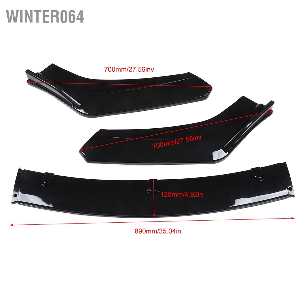 Winter064 3 cái Bộ chia môi cản trước dụng cụ cơ thể Spoiler phía màu đen bóng có độ bền cao