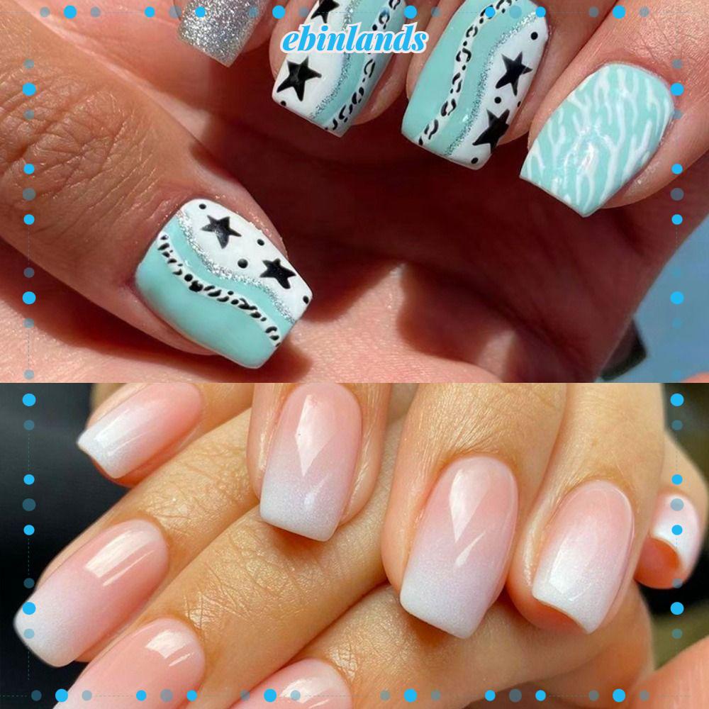 Set 24 Móng Tay Giả Viền Trắng DIY