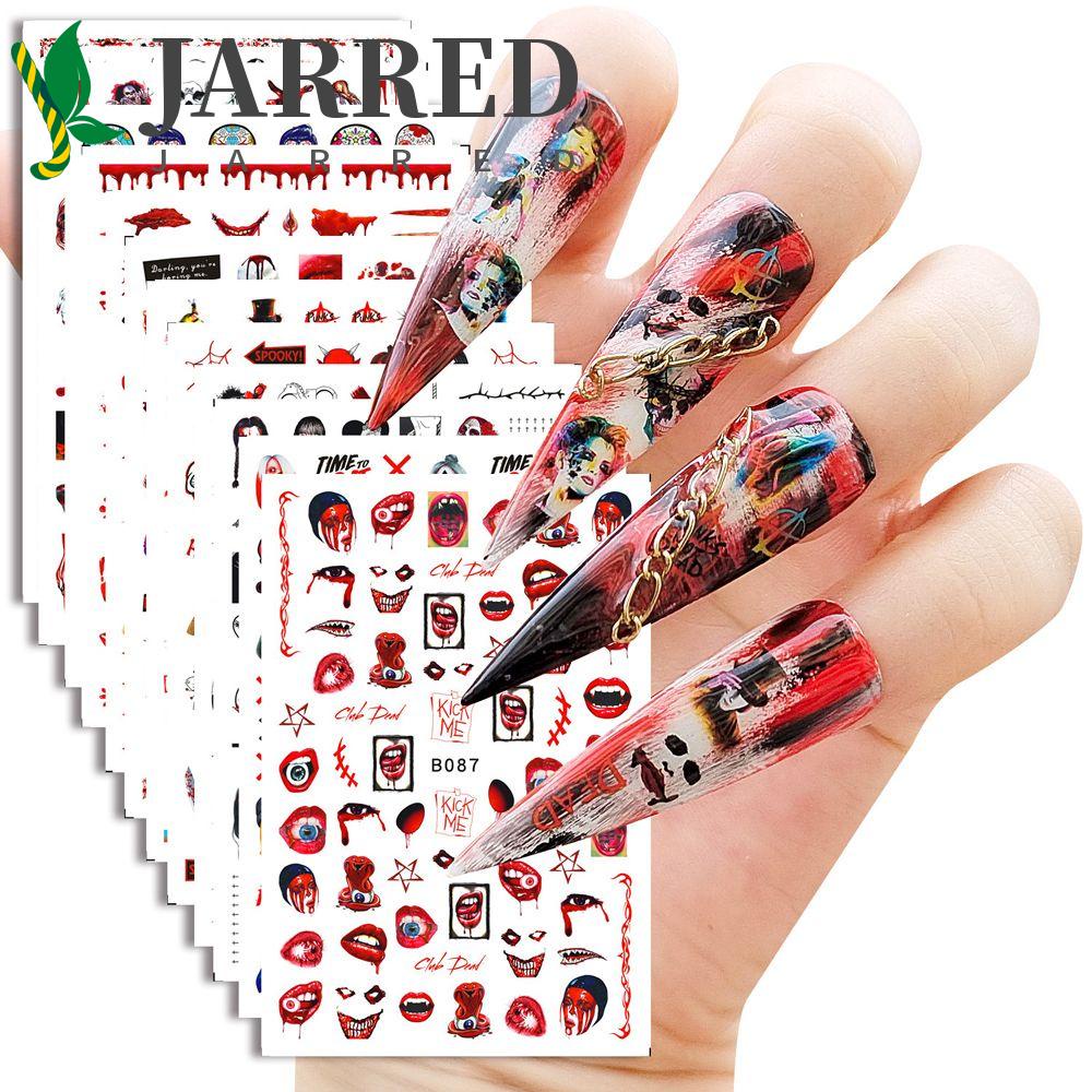 Set 12 Nhãn Dán Trang Trí Móng Tay Tự Dính Họa Tiết Halloween