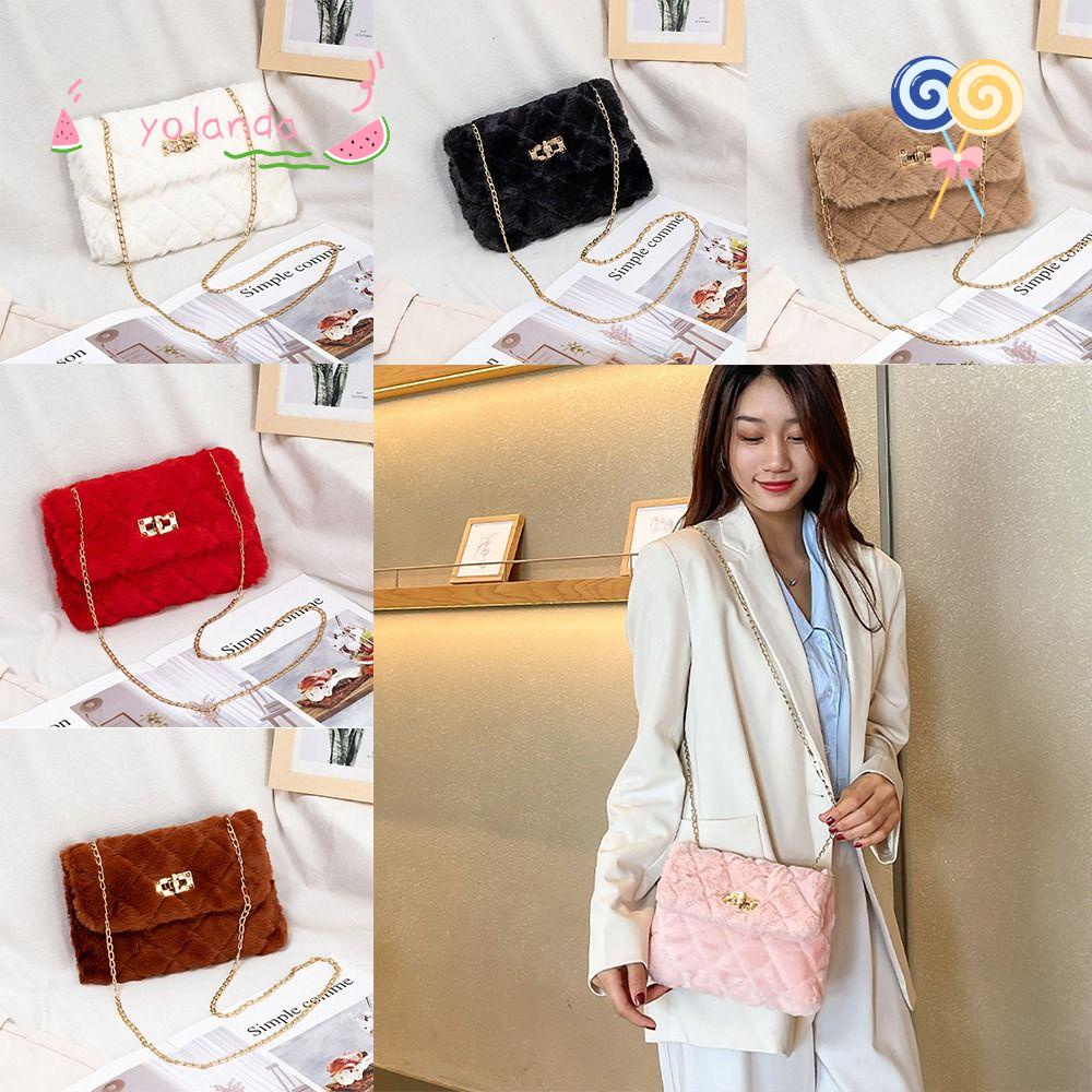 Túi Đeo Chéo Vai Bằng Lông Giả Mềm Mại Có Dây Xích Dành Cho Nữ