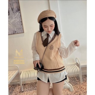 Áo gile len cổ tim thêu logo hàng quảng châu chất liệu đẹp
