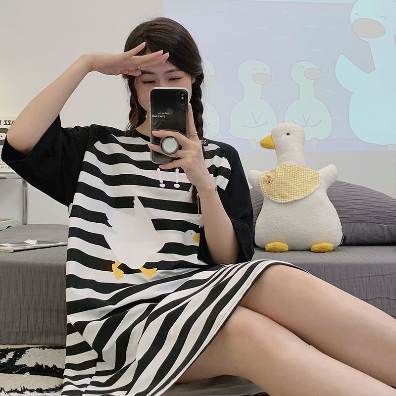 Đồ ngủ Tay Ngắn Họa Tiết Kẻ Sọc Dễ Thương Thời Trang Mùa Hè Cho Nữ