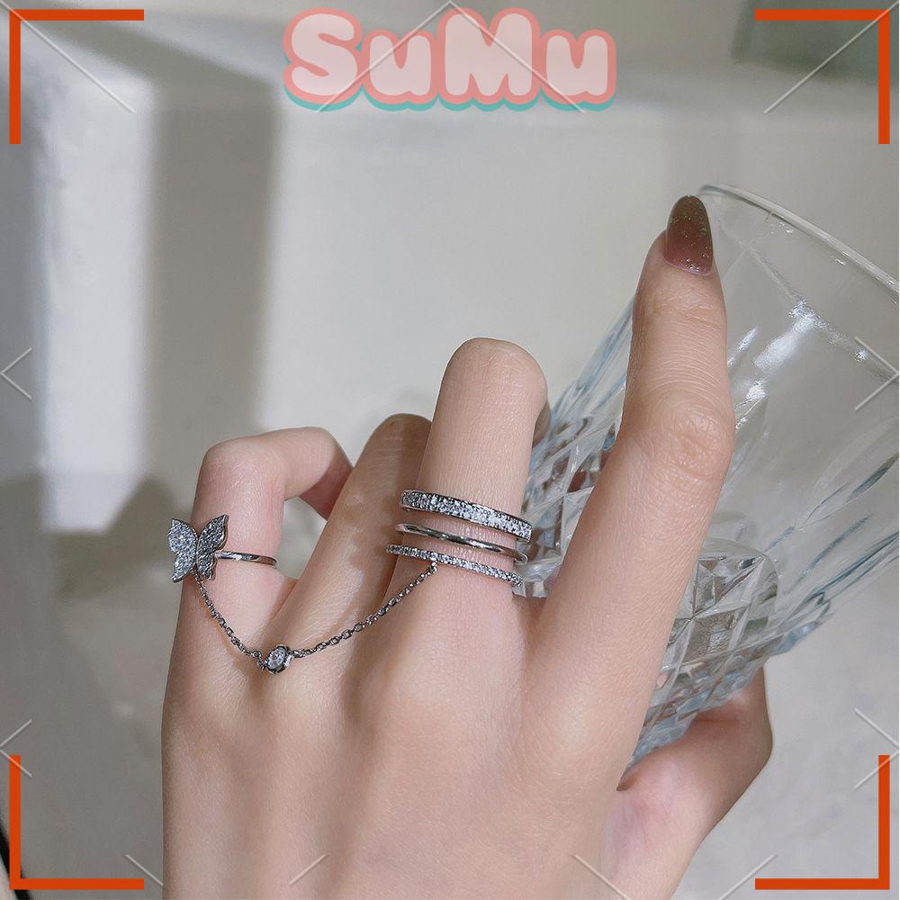 Nhẫn Hình Bướm Nhiều Lớp Phong Cách Harajuku
