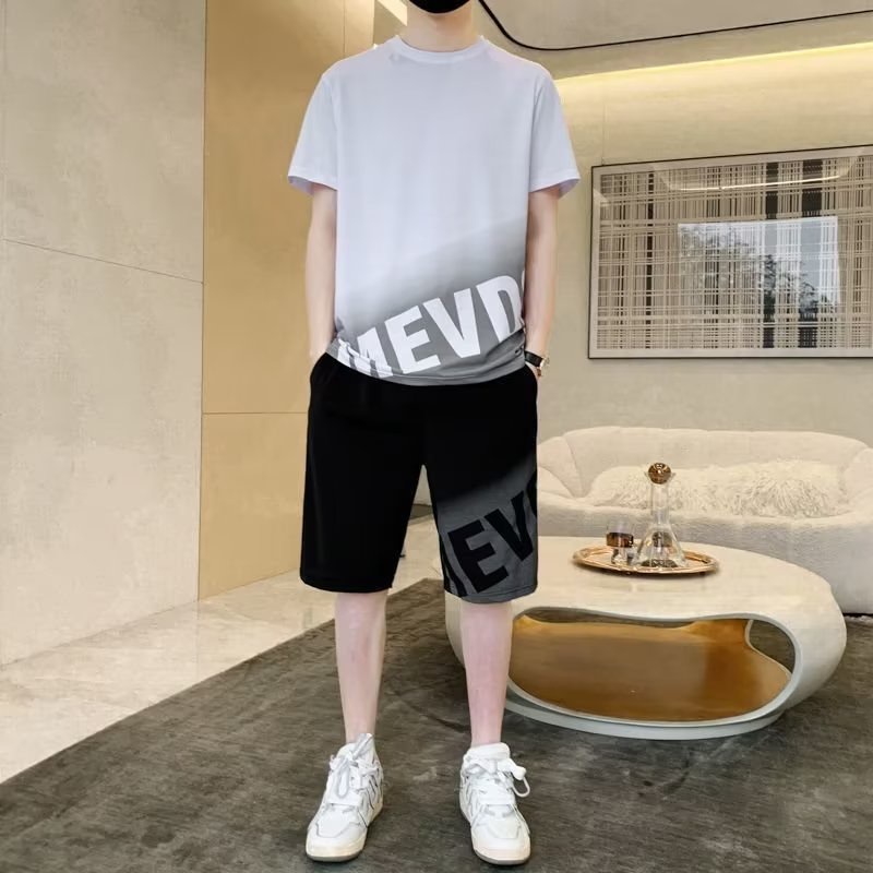 Bộ đồ HANLU gồm áo thun và quần short thể thao thiết kế đơn giản thoáng khí năng động thời trang cho nam