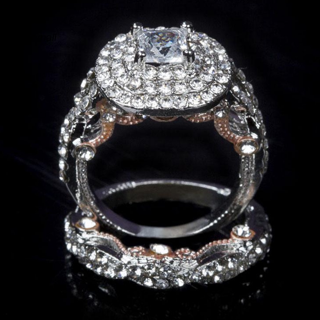 Set 2 Nhẫn Mạ Điện Đính Đá Vuông Lấp Lánh Cho Nữ