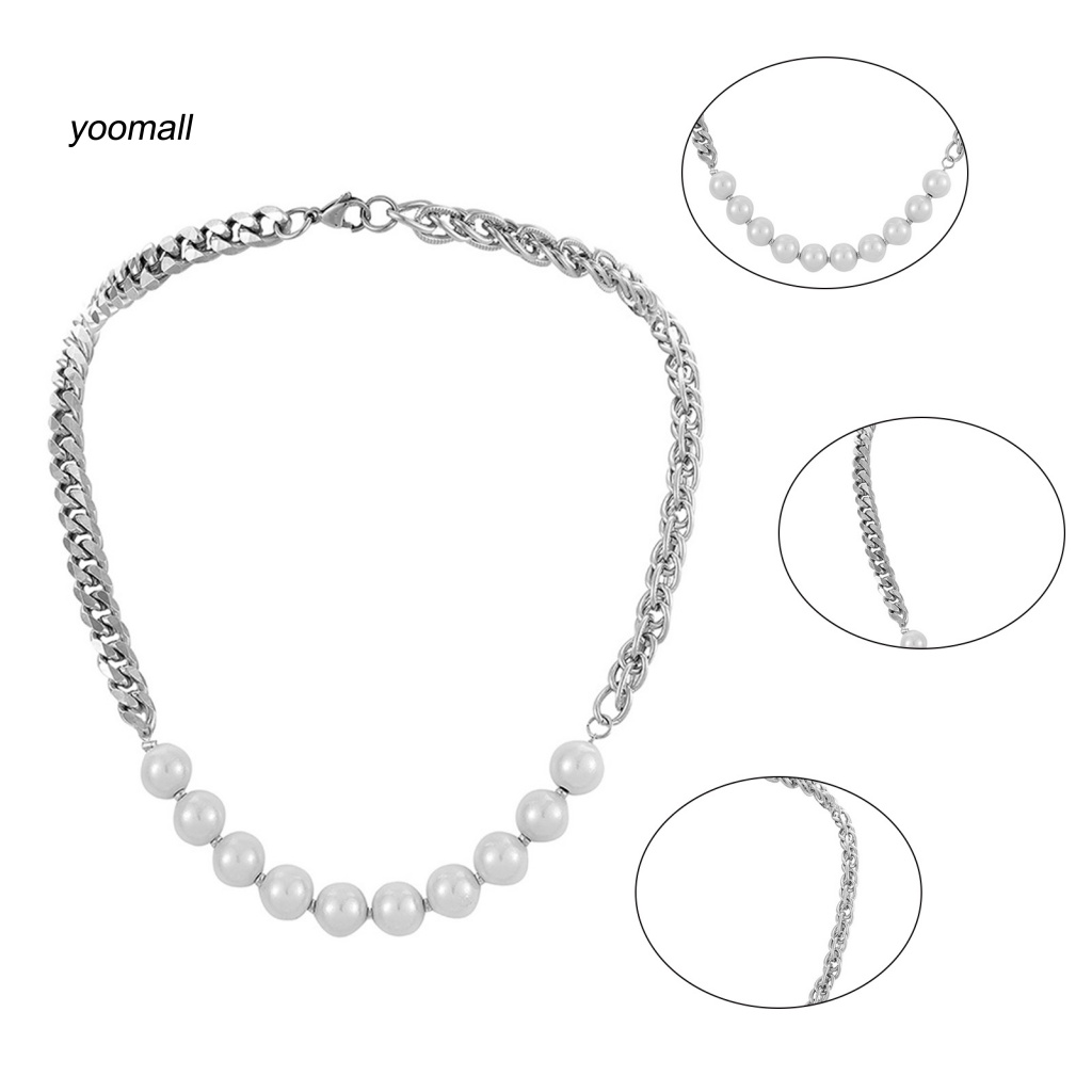 Yo / Vòng Cổ Choker Bằng Thép Không Gỉ Đánh Bóng Đính Ngọc Trai Giả Cá Đảo Trang Trí Dành Cho Nam