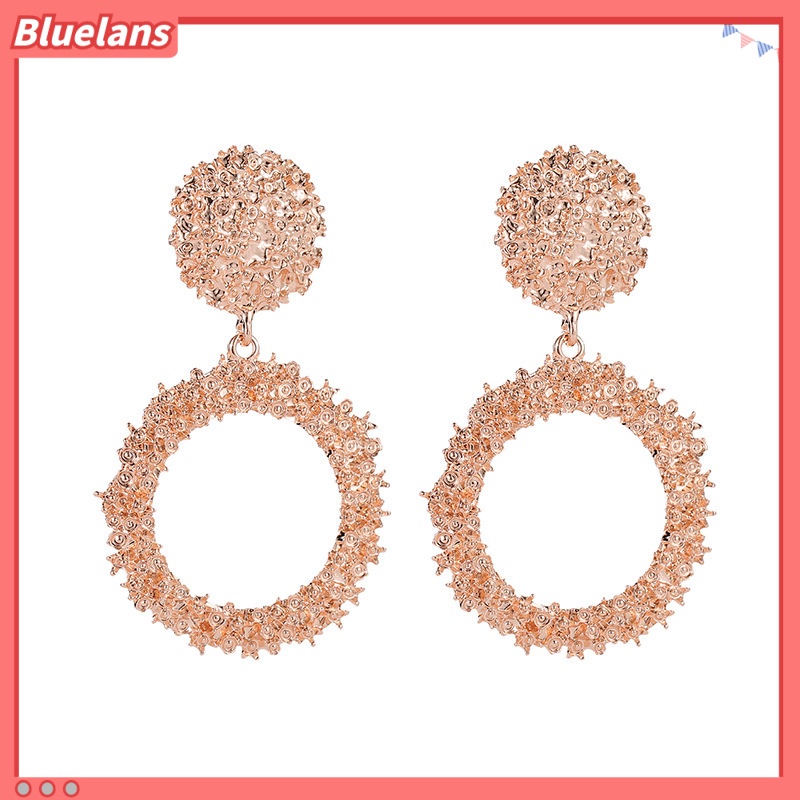 [BLS] Khuyên Tai Tròn Lớn Bằng Kim Loại Họa Tiết Retro