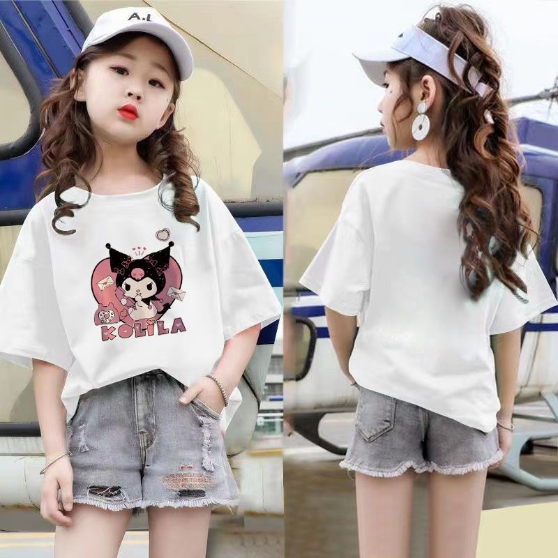 Áo Thun Mùa Hè Tay Cộc Dáng Rộng In Họa Tiết Kích Thước Lớn 100-160 Cho Bé Gái