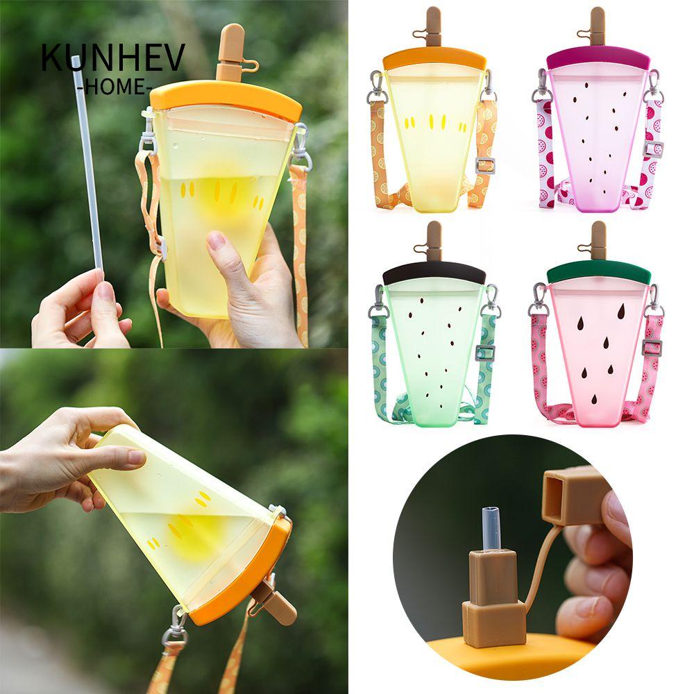 KUNHEV Bình Nước Nhựa 320ML Có Dây Đeo Họa Tiết Dễ Thương