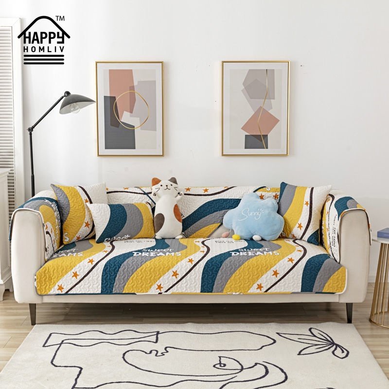 HAPPY HOMLIV Đệm Lót Ghế Sofa Vải Cotton Thoáng Khí Chống Trượt In Hoạt Hình Dễ Thương