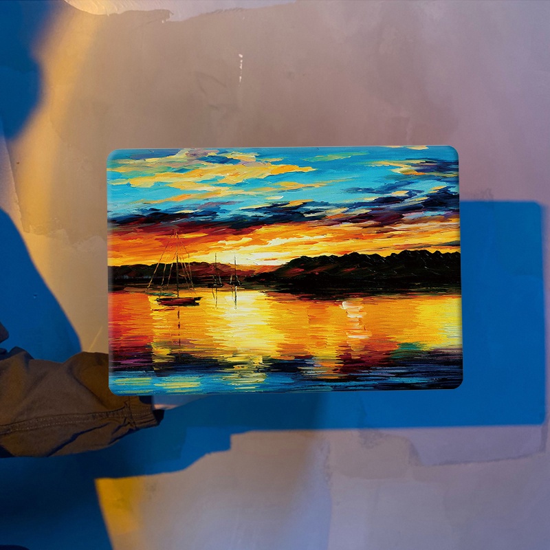 Oil Landscape Painting Case with Keyboard Cover   Dust Plug for 2022 macbook m2 Air13 A2681 2020 M1 Air Pro 13 inch A2338 A2337 A2442 Touch iD Old Air 13 A1466 DMMV