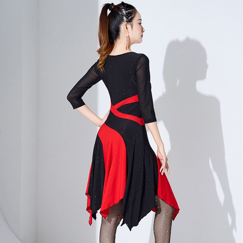 Chân Váy Khiêu Vũ Latin Dáng Vuông Phối Viền Vàng Đỏ Đen Thời Trang Cao Cấp Cho Nữ 1077