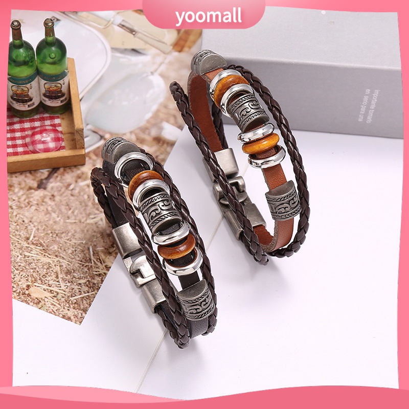 [YM] Vòng Tay Da Nhiều Lớp Phong Cách Âu Mỹ Cho Nam