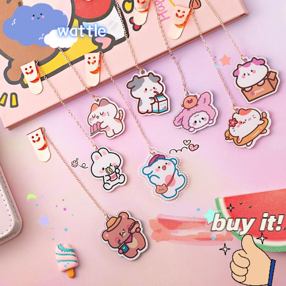 WATTLE Thẻ Đánh Dấu Sách Bằng Kim Loại Họa Tiết Hoạt Hình Trang Trí Văn