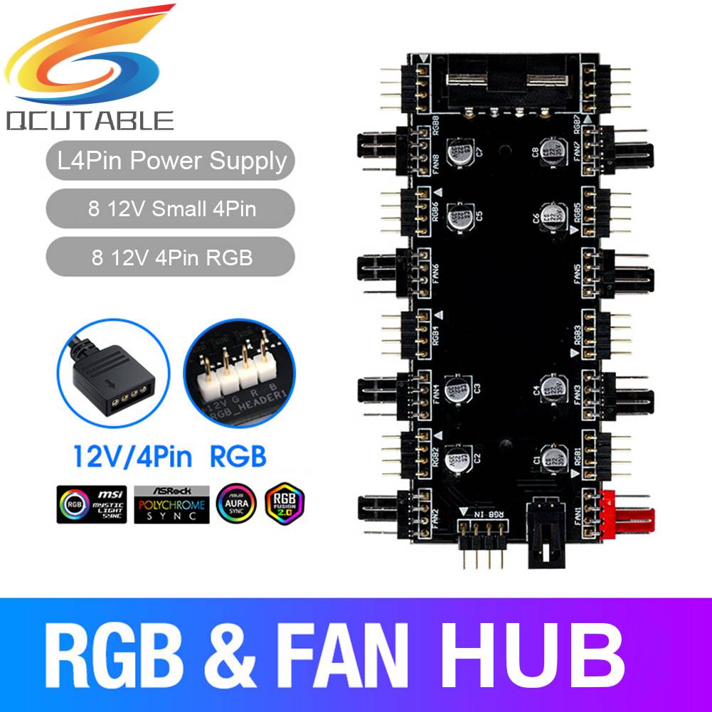 Bộ Chia Cổng 1 Sang 8 Cổng RGB PWM 12V / 4 Pin Cho Bo Mạch Chủ Quạt